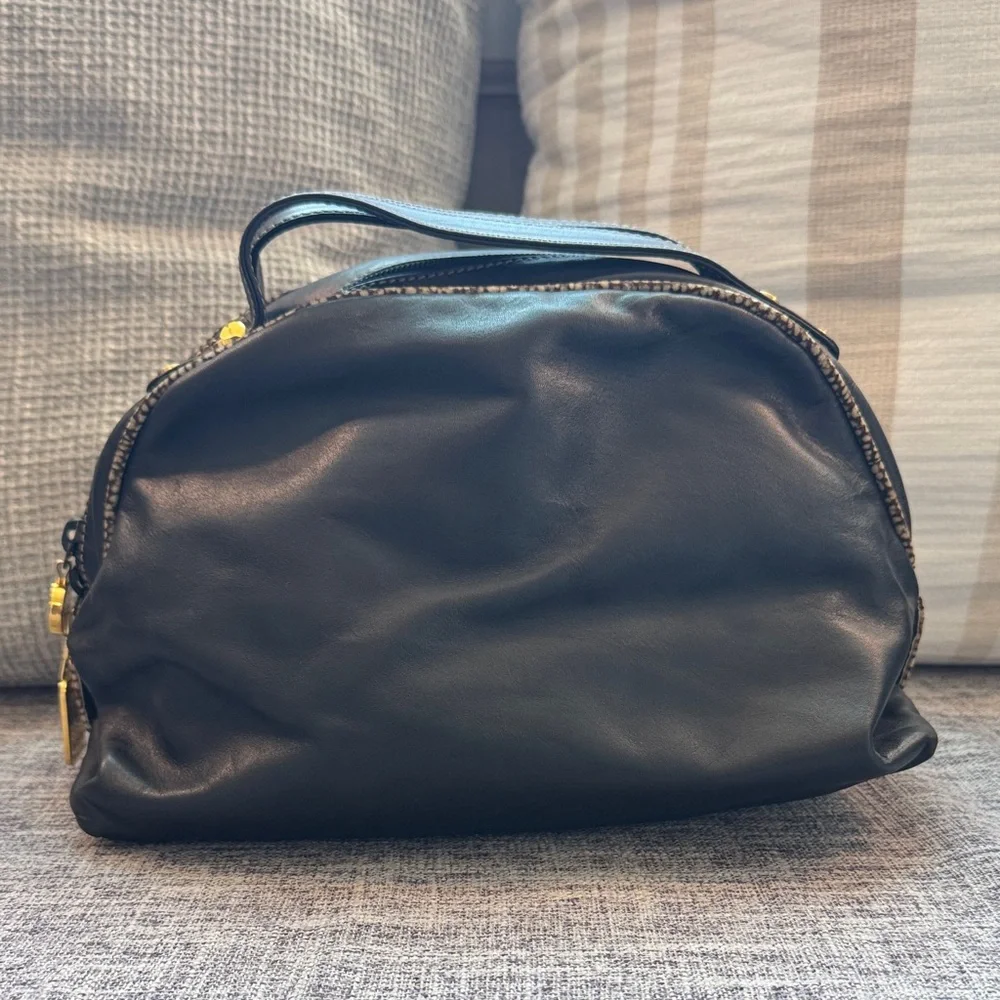 Borbonese Rare Black Leather Dome Handbag
